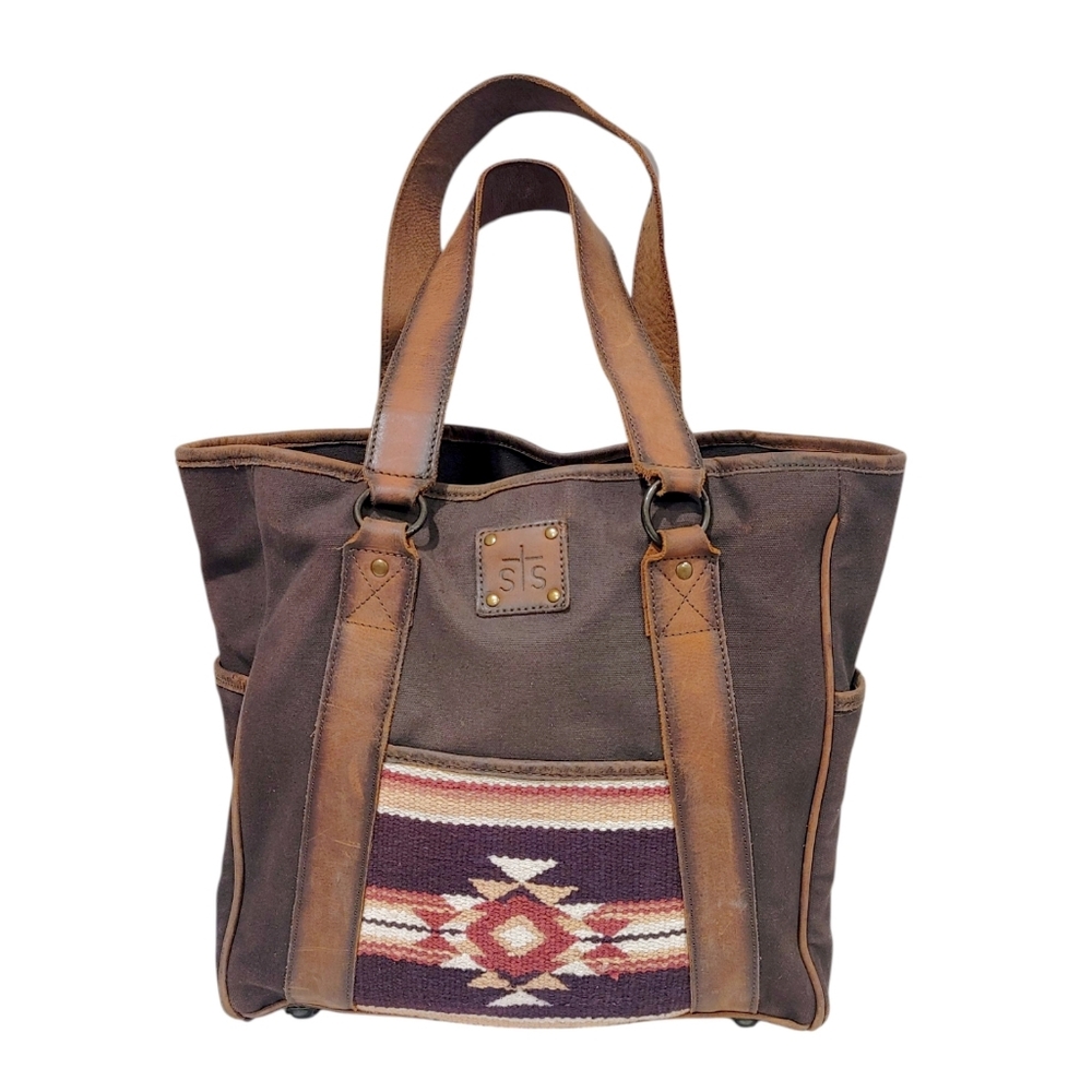 STS Ranchwear Womens Sioux Falls Carry All Brown Aztec Leather Tote Bag  Handbag